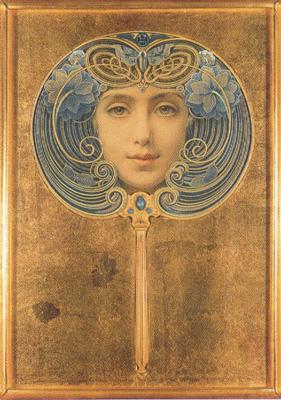 Louis Welden Hawkins Mask,Symbolist portrait in the form of a fan (mk19) china oil painting image
